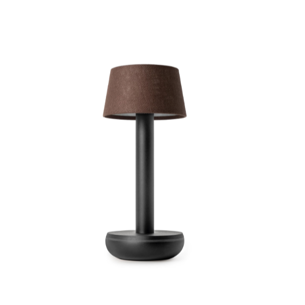 Two | LED Portable Table Lamp | Black / Brown Linen